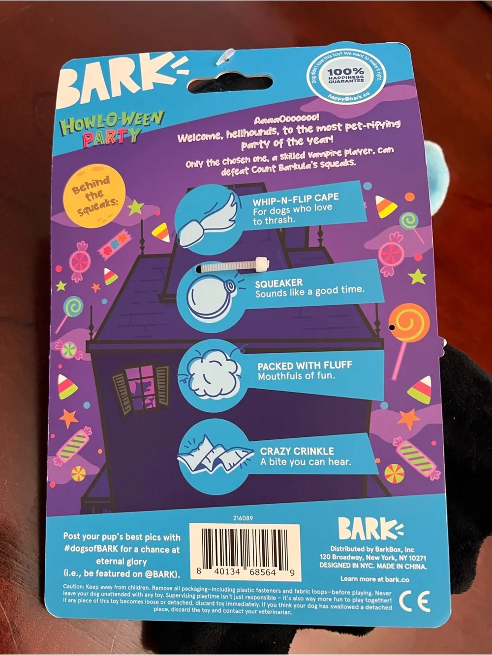 Bark Count Dracula Vampire Dog Toy - Light Blue, Black, Red, Yellow